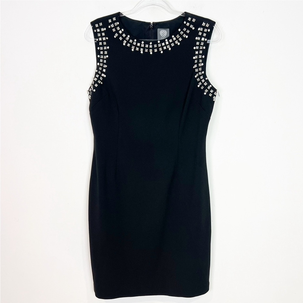 VINCE CAMUTO BLACK SLEEVELESS COCKTAIL DRESS WITH RHINESTONES WOMENS SZ 12